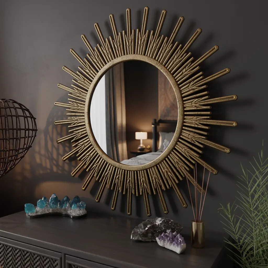 23. Moody Boho Mirror with Sunburst or Wavy Frame