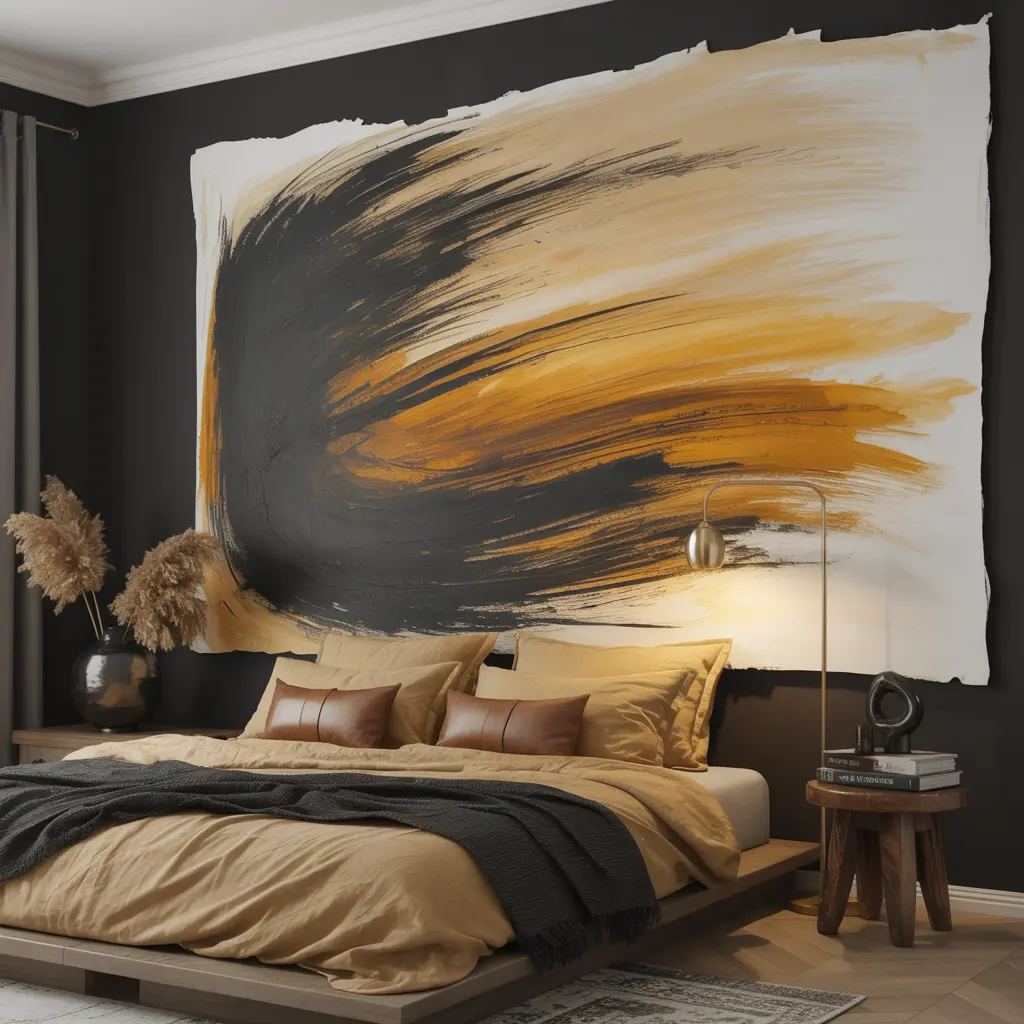 24. Abstract Wall Art in Black Beige and Ochre