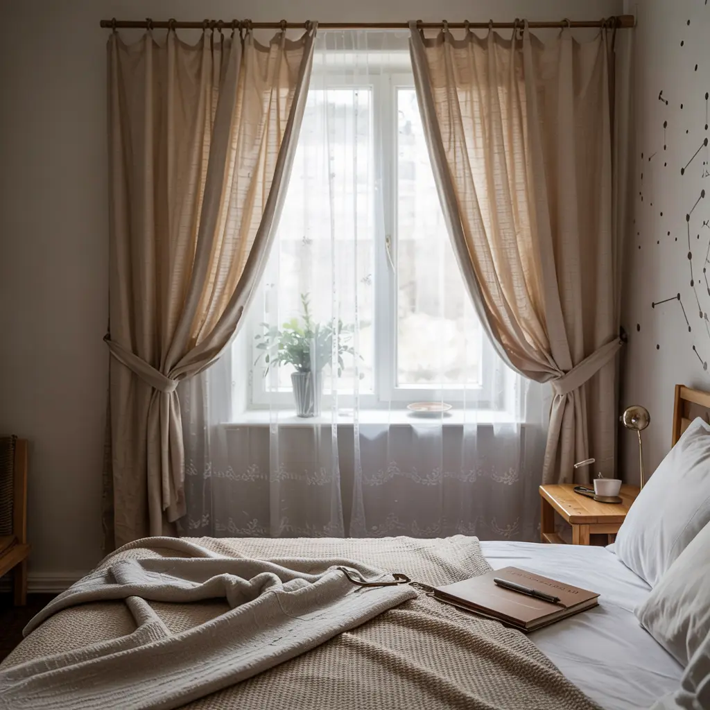 24.Tulle Overlay Curtains for a Soft Dreamy Vibe