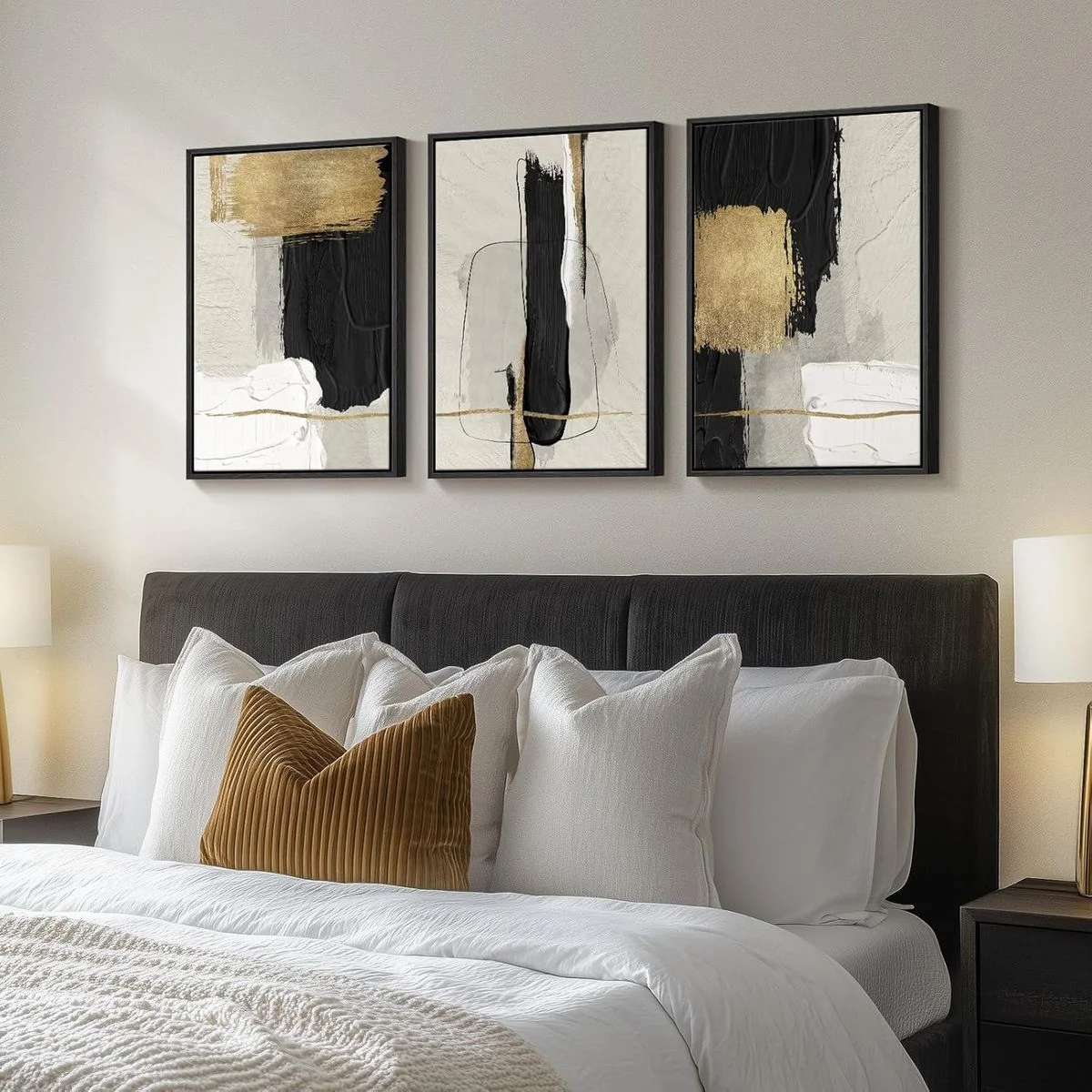 Abstract Wall Art in Black, Beige, and Ochre