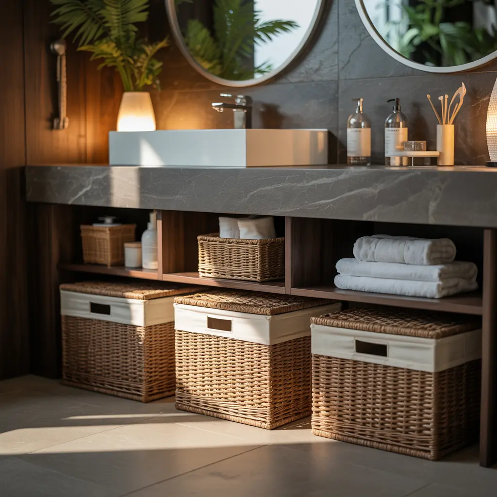 25. Keep Clutter Hidden with Stylish Storage Bins