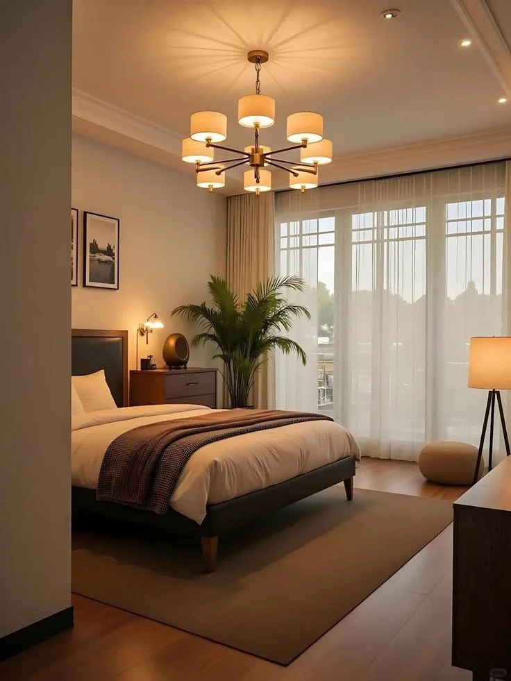 Layered Lighting: Floor Lamp + Table Lamp + Lanterns