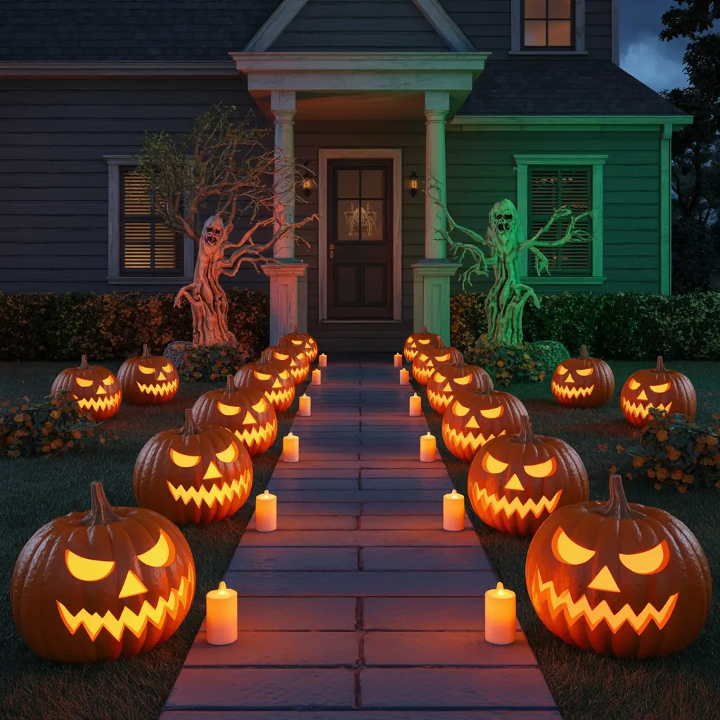 3. Glowing Jack o Lantern Pathway with LED Lights