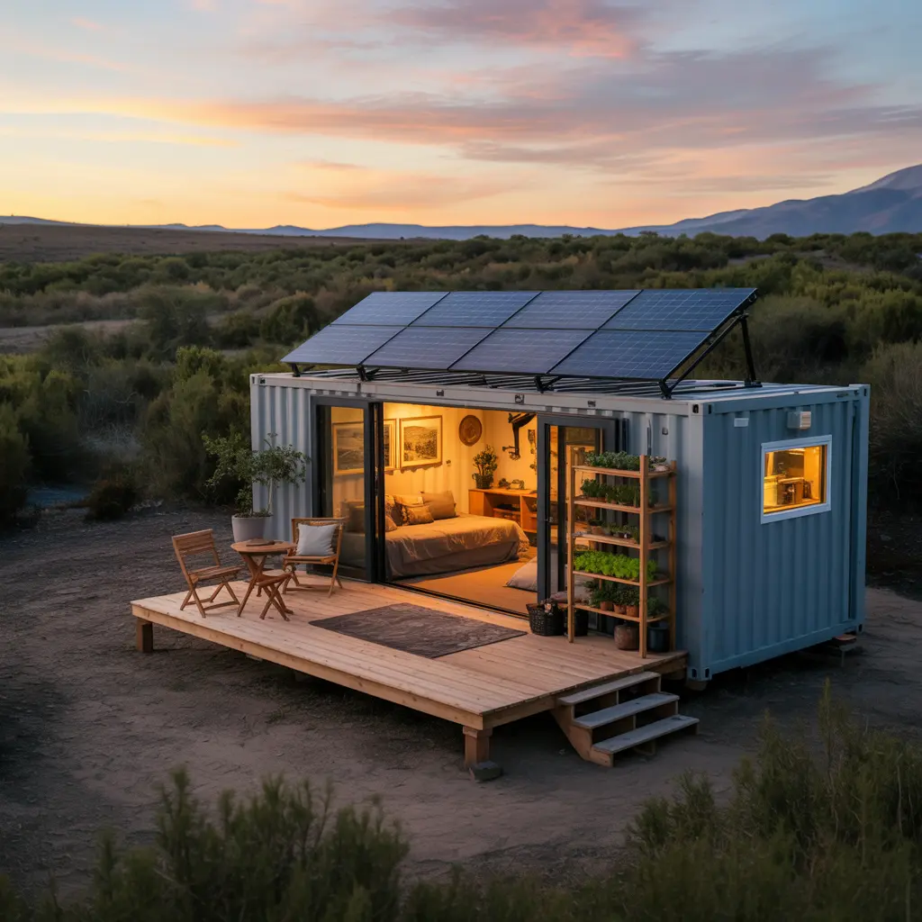 3. Off Grid Container Home with Solar Energy System