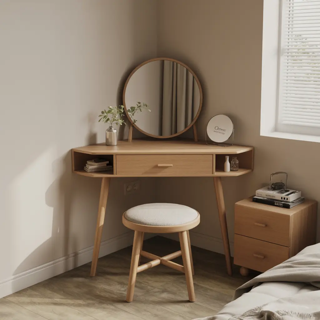 3. Small Corner Vanity for Compact Bedrooms