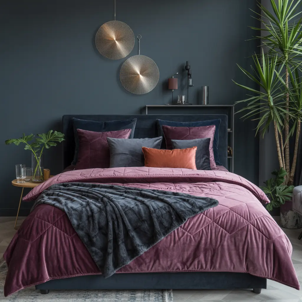 3. Velvet Bedding in Burgundy Navy or Deep Green