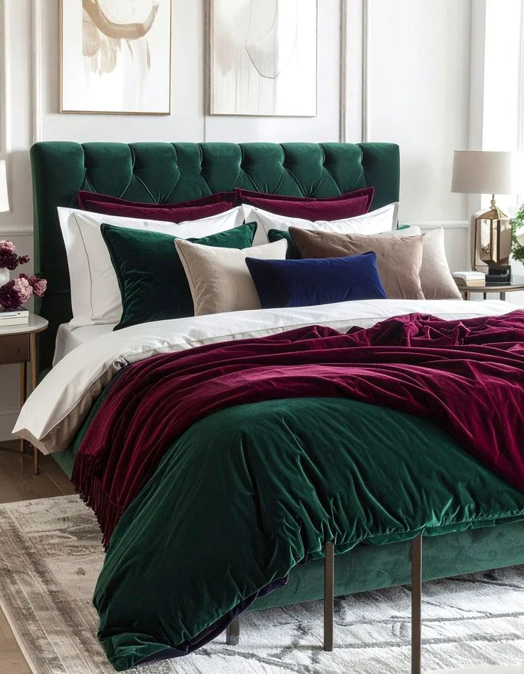 Velvet Bedding in Burgundy, Navy, or Deep Green