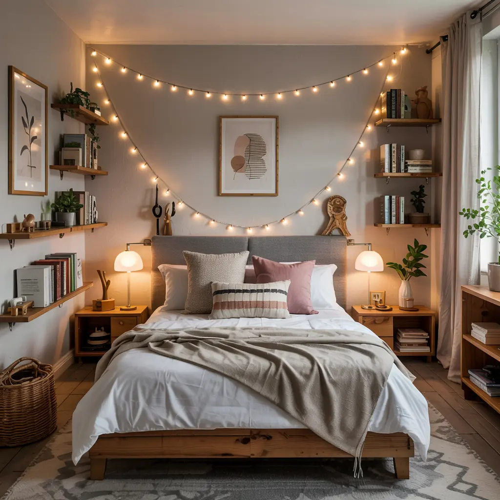 4. LED Fairy Lights Draped Over the Wall for a Cozy Ambience