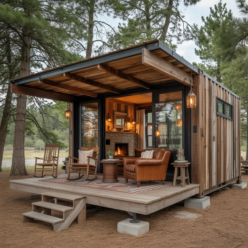 4. Rustic Container Cabin with Wooden Exterior Cladding
