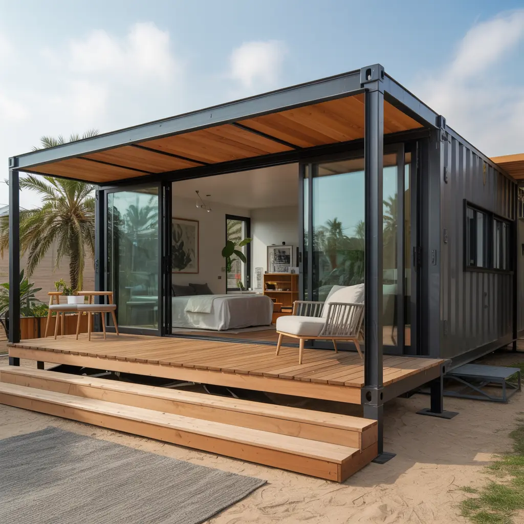 5. Modern Container Home with Full Glass Sliding Doors