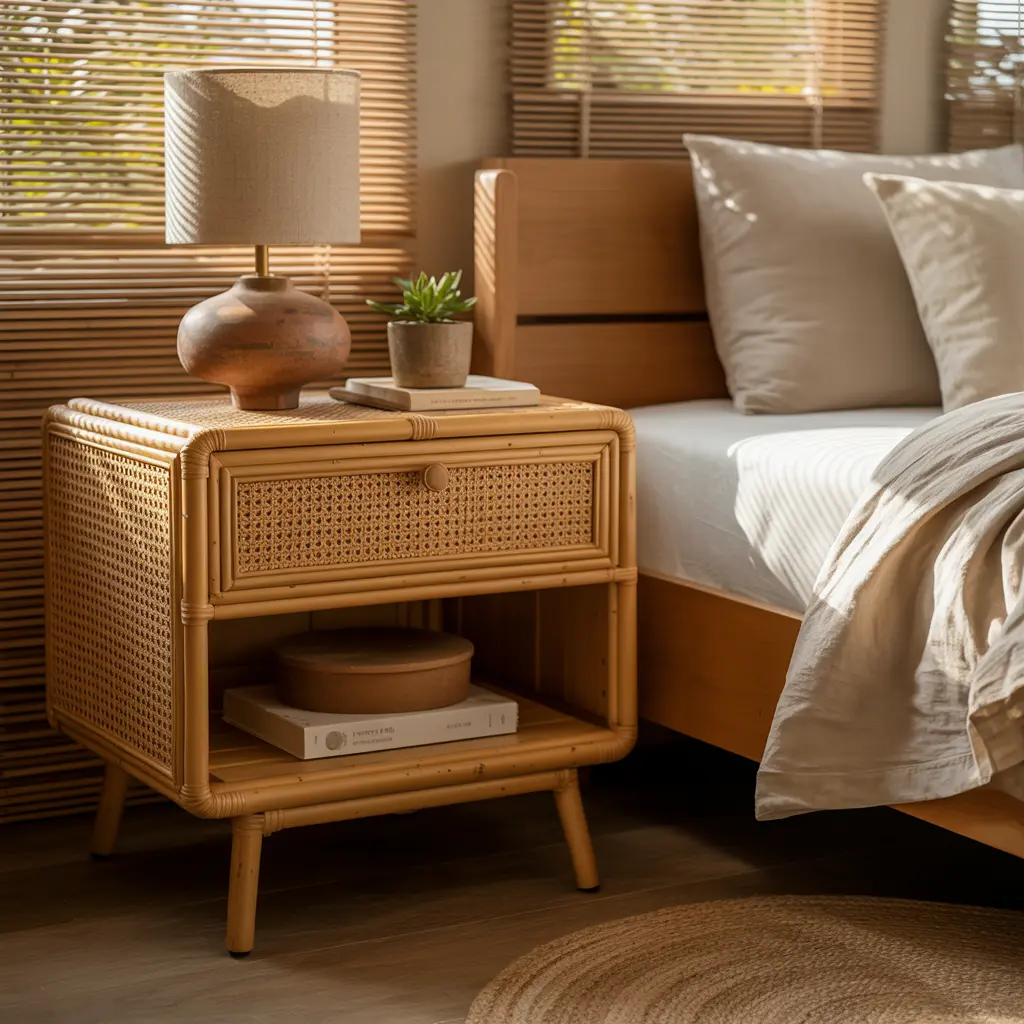5. Rattan or Cane Nightstands for a Rustic Accent