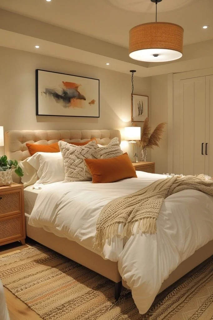 Rattan Light Fixture with Warm Edison Bulbs