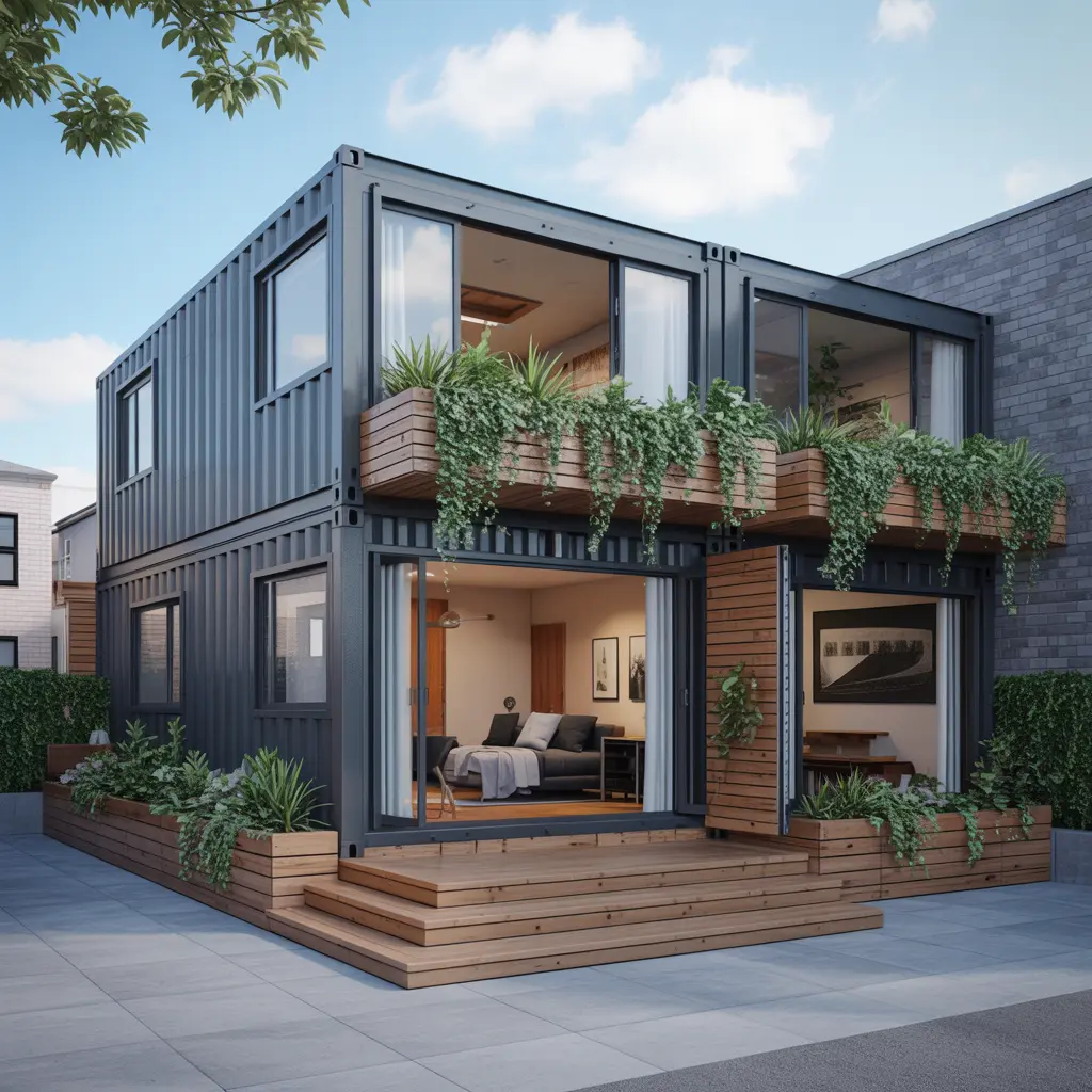6. Compact Urban Container Home with Smart Storage