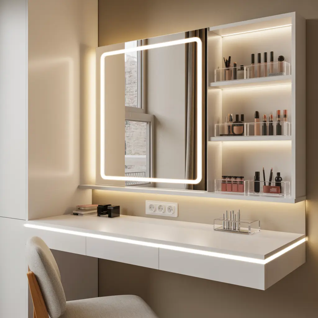 6. White Vanity with Built In LED Lighting