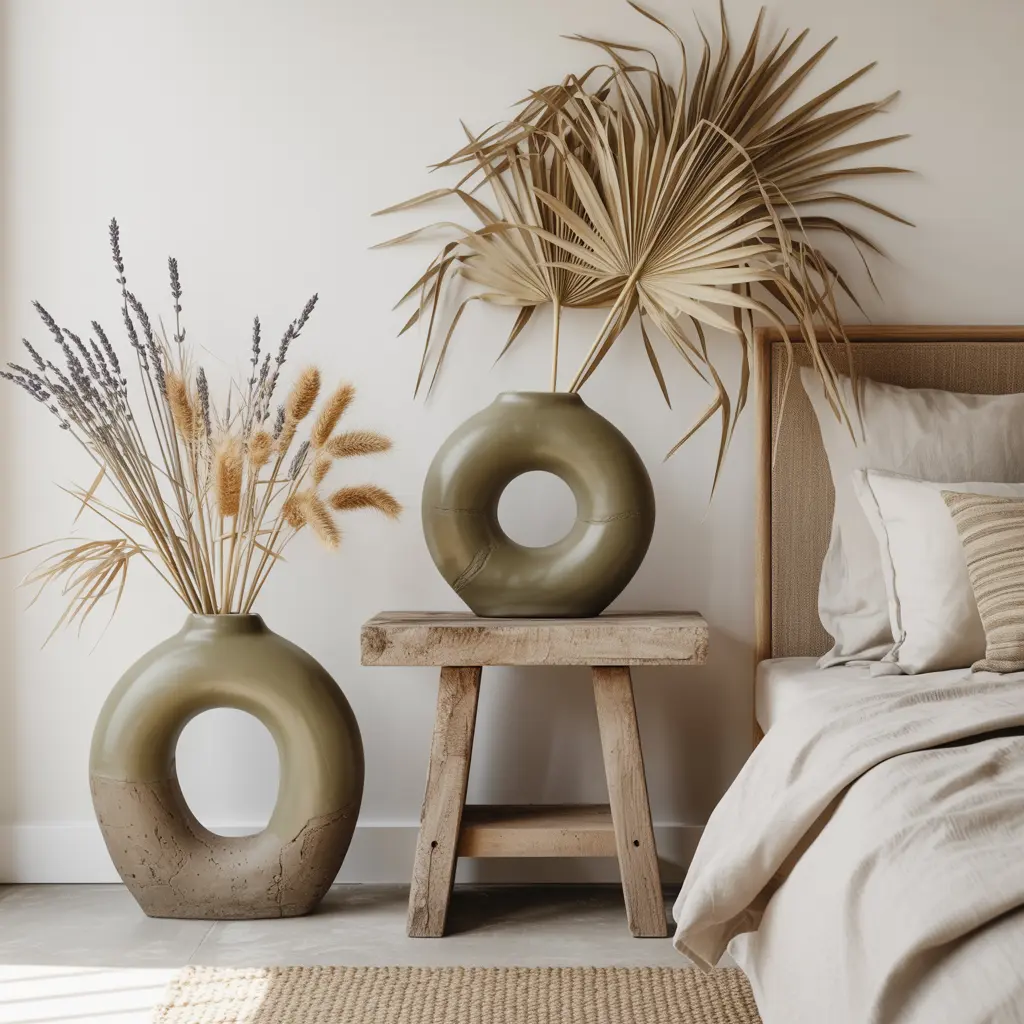 8. Clay or Ceramic Vases with Dried Florals