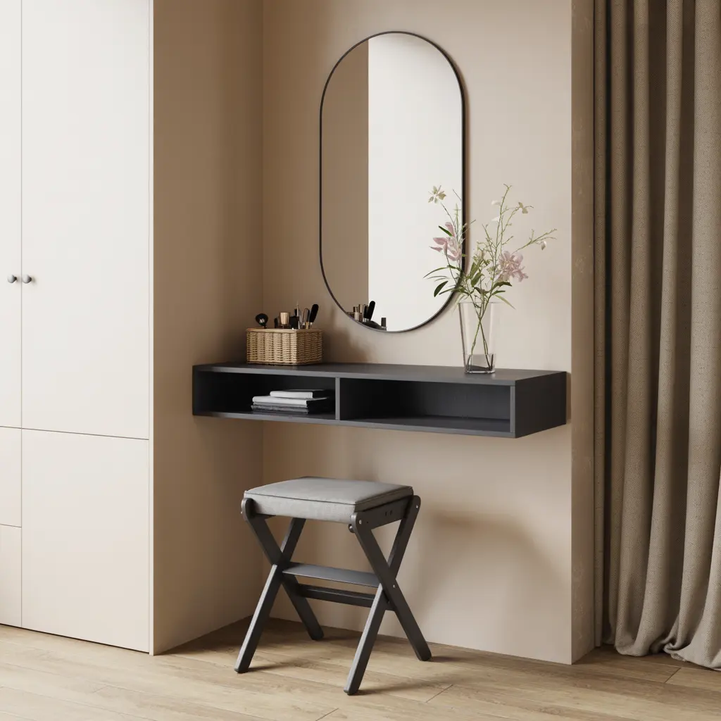 8. Wall Mounted Vanity Shelf with Mirror for Tiny Spaces