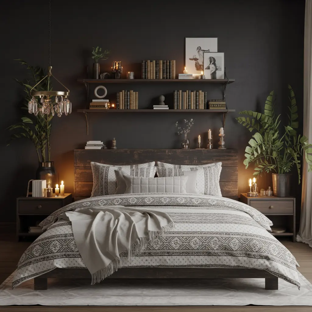 9. Dark Wood Furniture with Rustic Finish