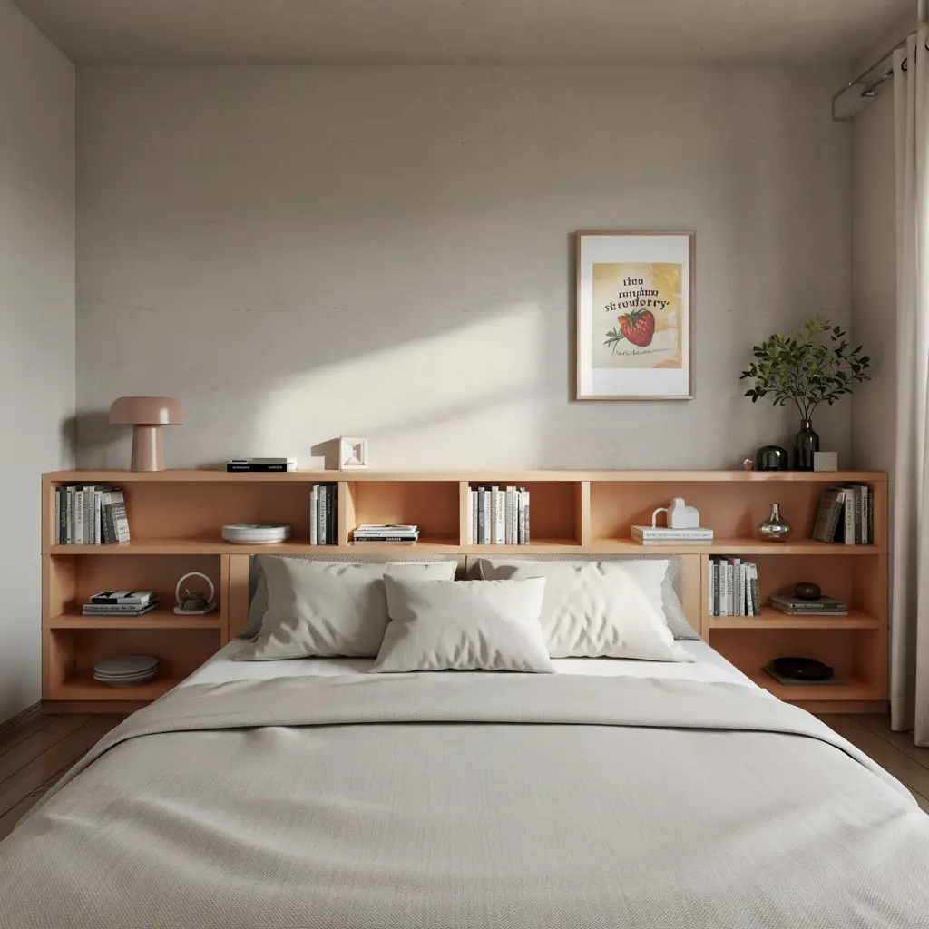 9. Headboard with Built In Shelving for Extra Storage