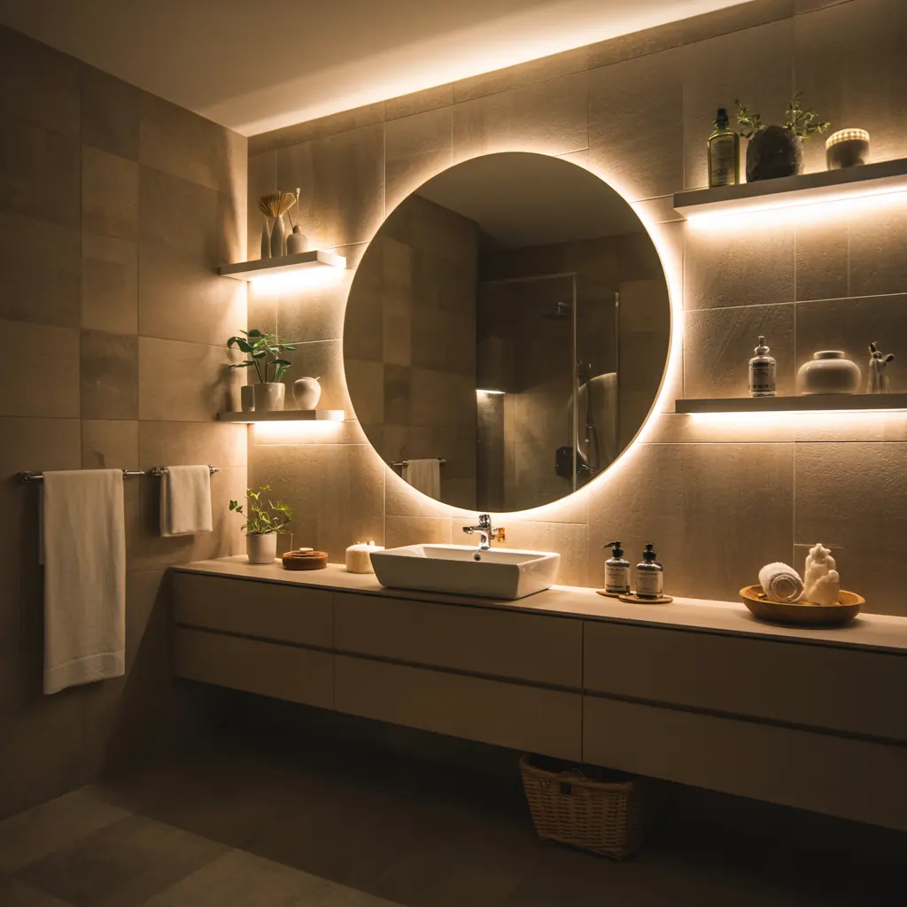 9. Use Ambient LED Lights Behind Mirrors or Shelves