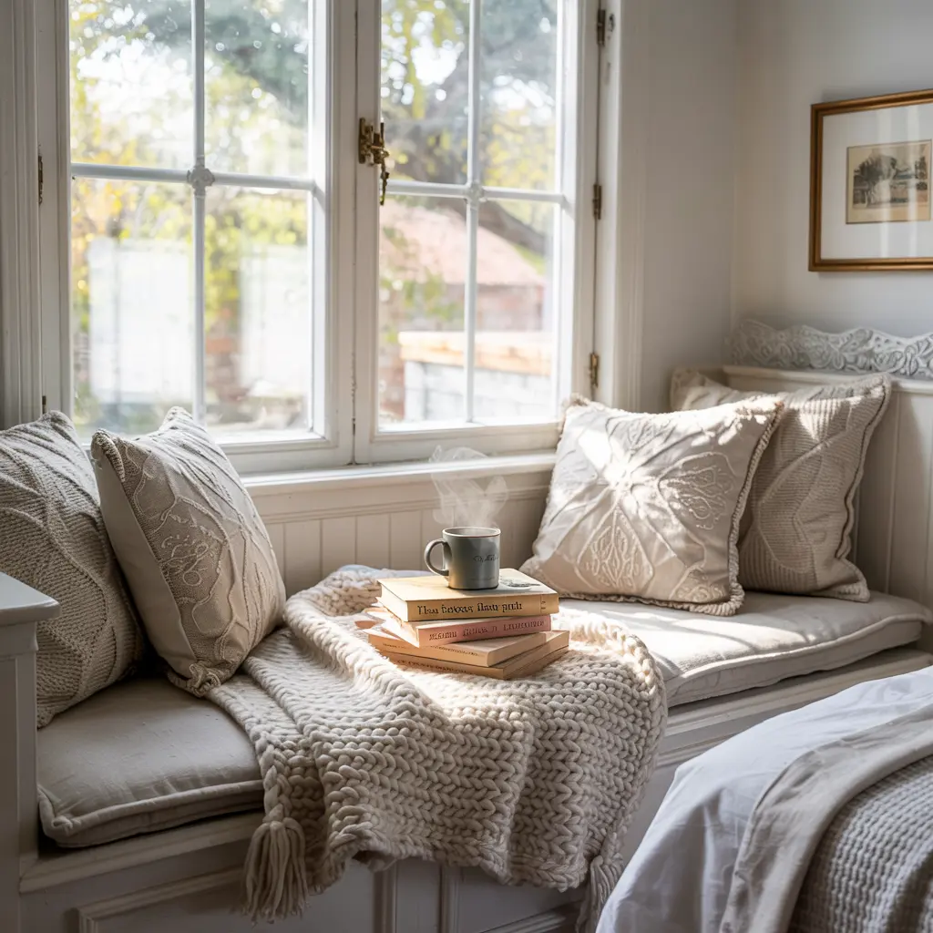 Cozy small bedroom designs with a built in window seat
