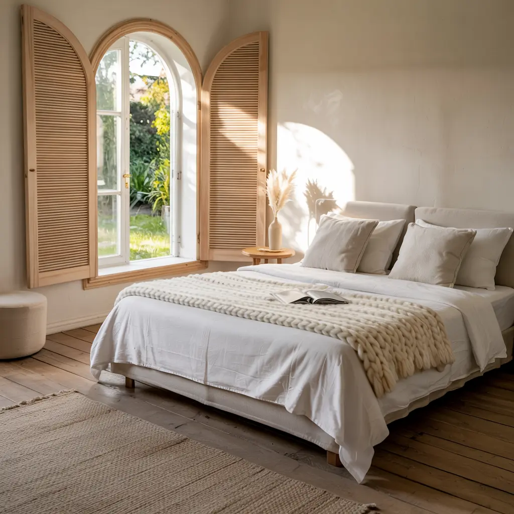 Cozy small bedroom designs with a minimalist wood and white theme