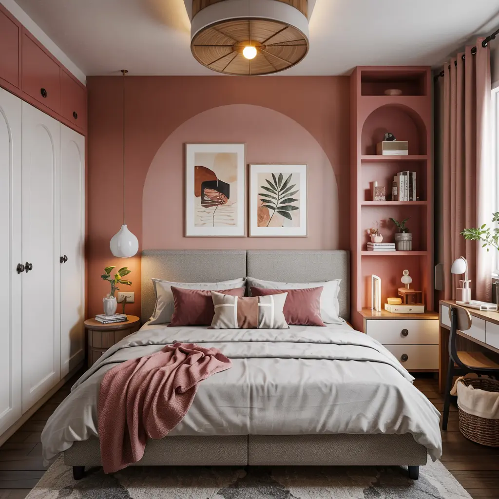 Cozy small bedroom designs with accent walls in warm tones