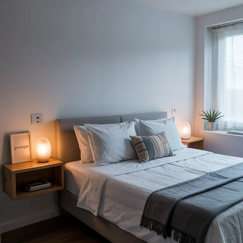 Cozy small bedroom designs with floating bedside tables