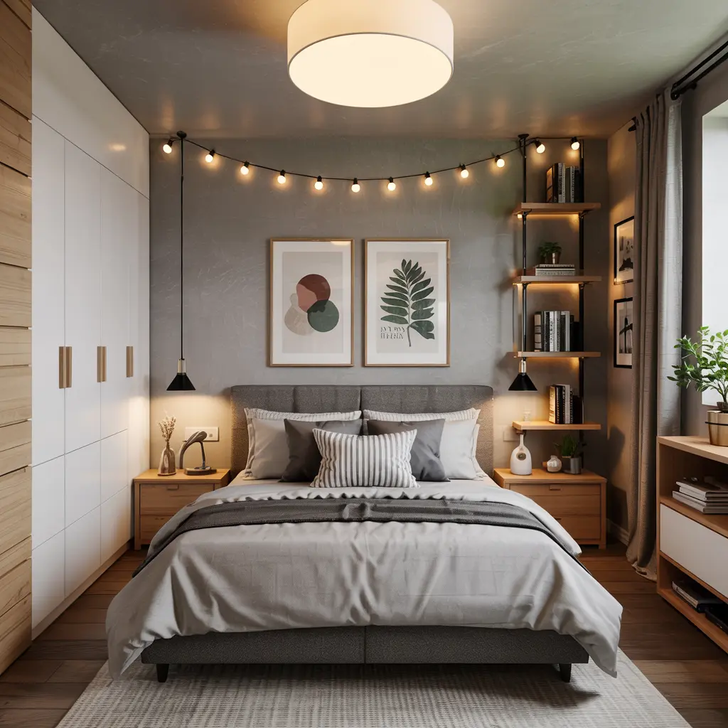 Cozy small bedroom designs with layered lighting