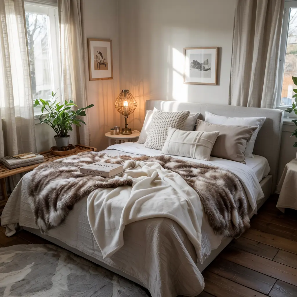 Cozy small bedroom designs with plush throw blankets