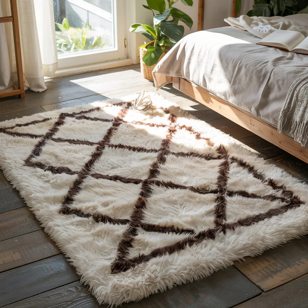 Cozy small bedroom designs with soft and fluffy area rugs