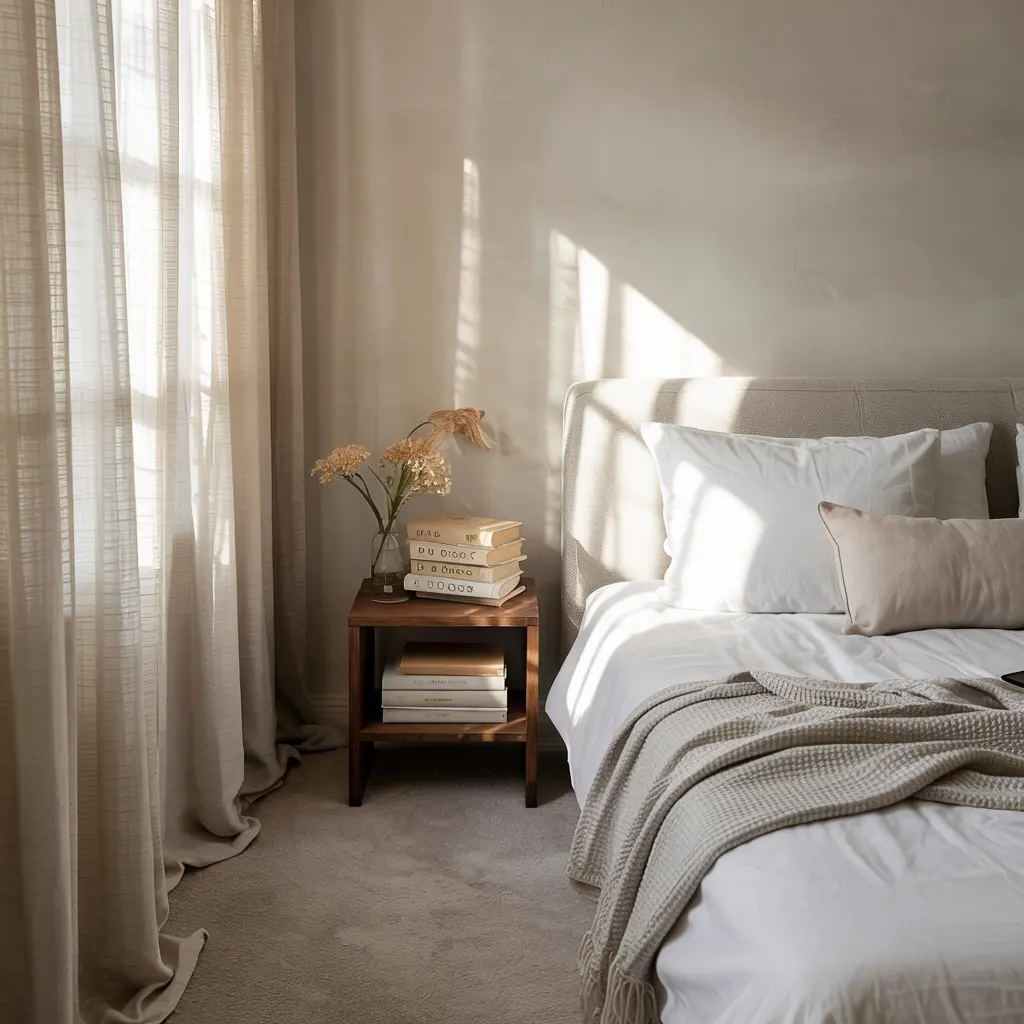 Cozy small bedroom designs with soft sheer curtains