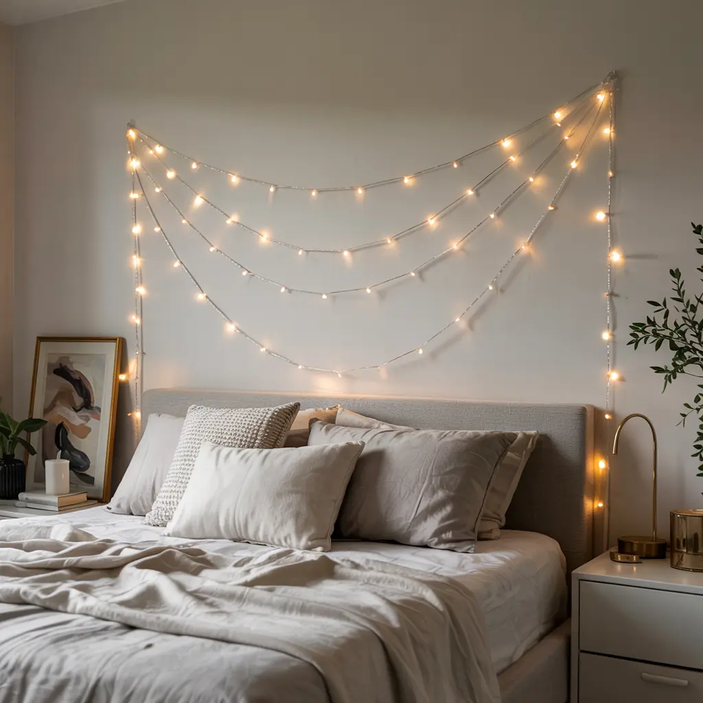 Cozy small bedroom designs with string lights