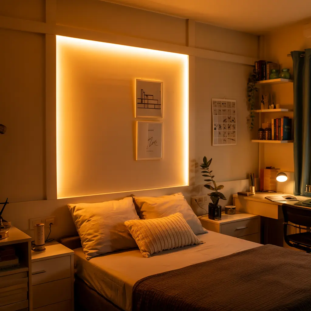 Cozy small bedroom designs with wall mounted LED lights