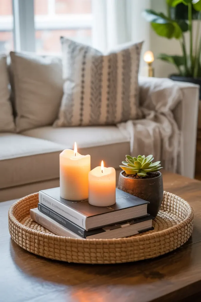 1. Coffee Table Tray with Candles and Books