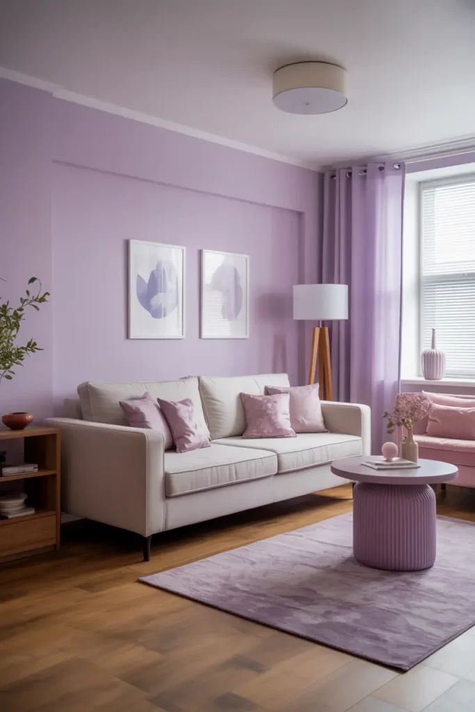 1. Lavender Accent Wall in Living Room