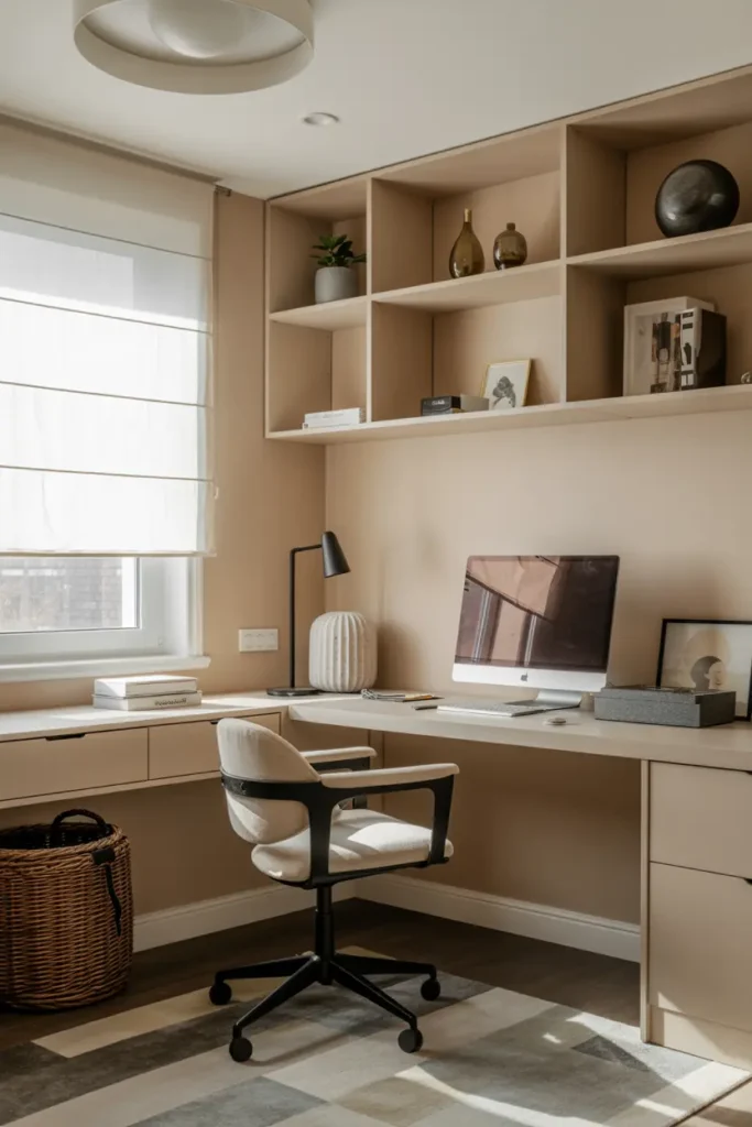 1. Minimalist Home Office with Floating Desk and Shelves