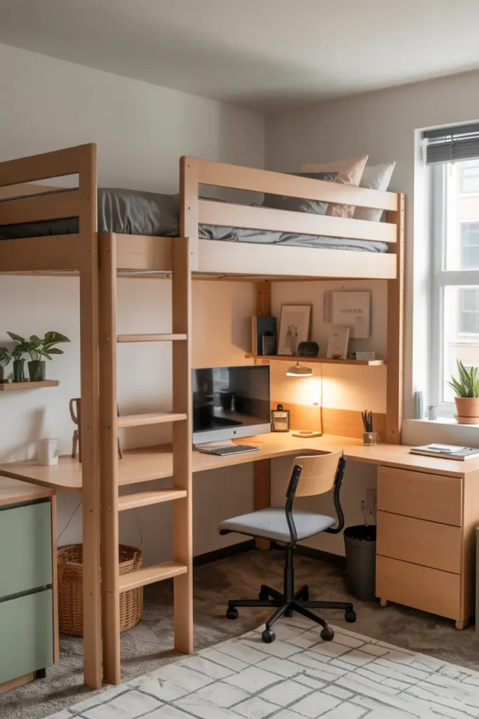 1. Space Saving Loft Bed with Under Bed Desk