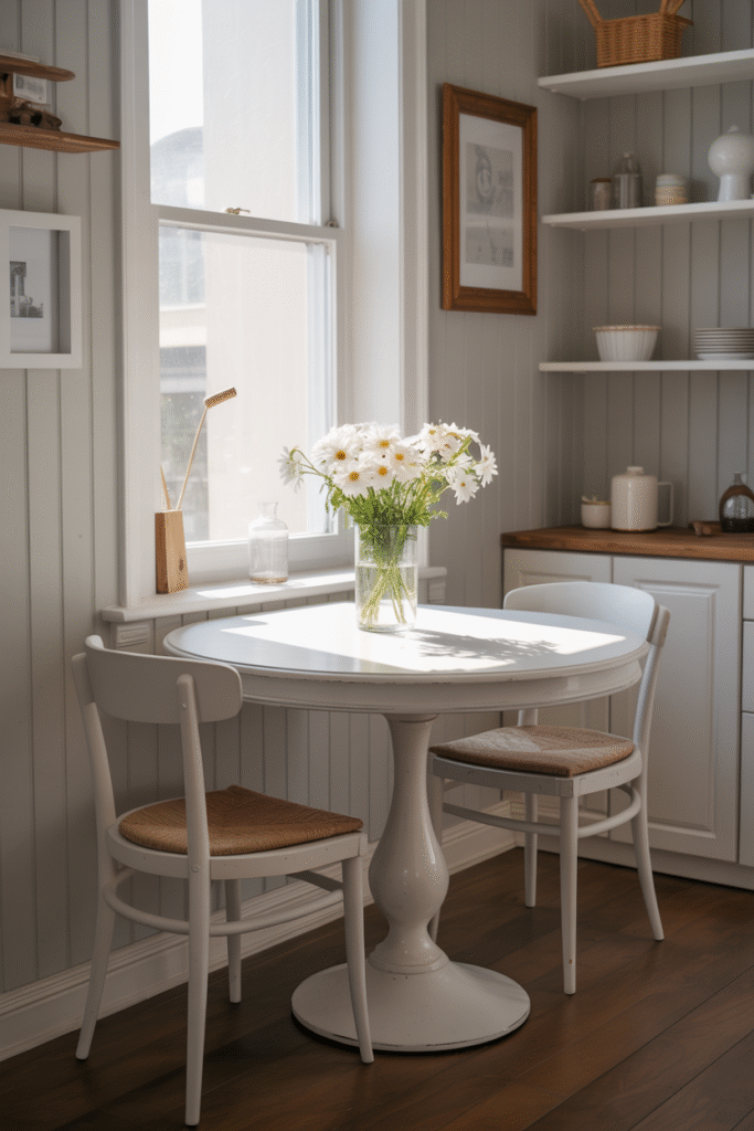 1. White Round Pedestal Kitchen Table for Small Spaces