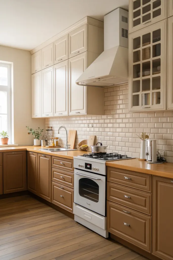 10. Brown and Cream Kitchen Color Combination