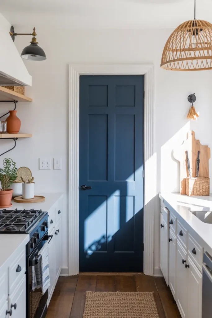 10. Dark Blue Pantry Door as a Bold Accent