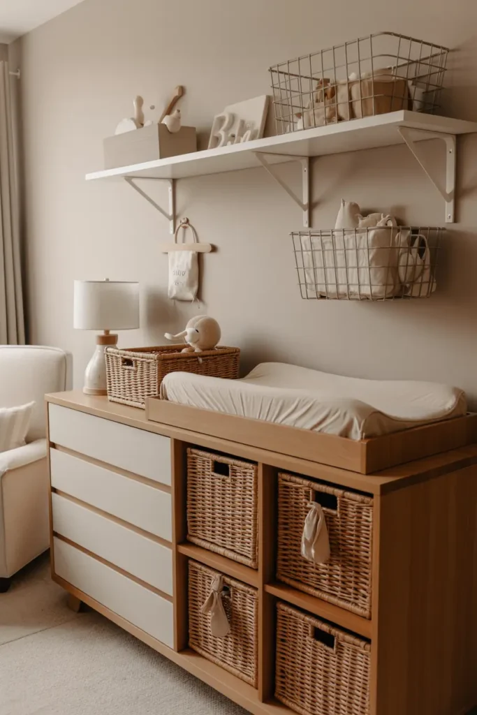 10. Functional Changing Station with Storage Baskets