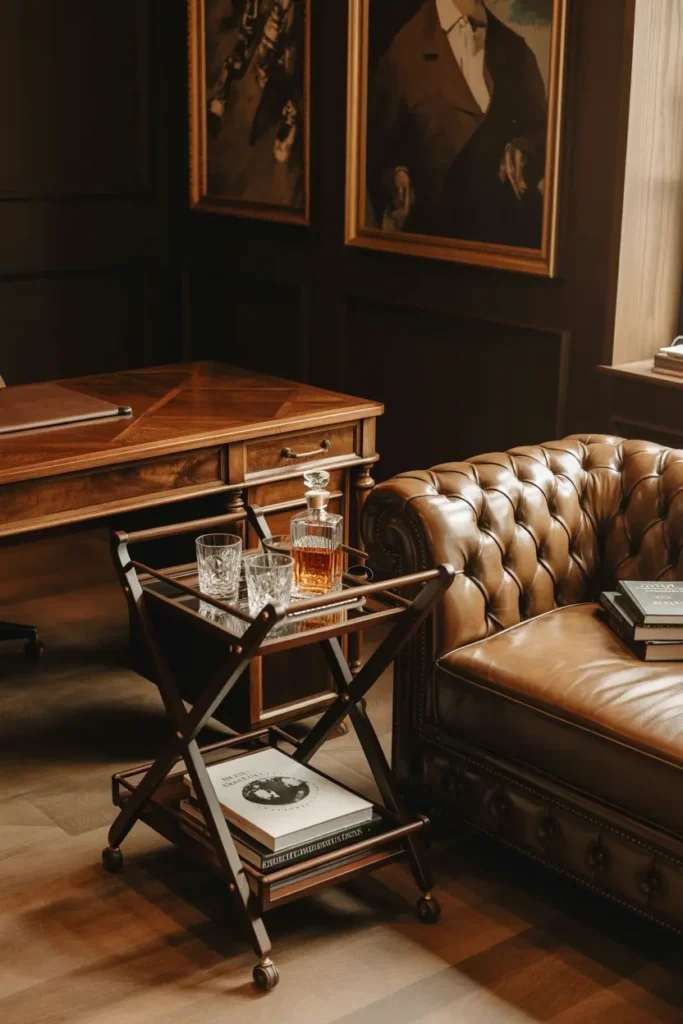 10. Home Office with Whiskey Cart and Lounge Corner