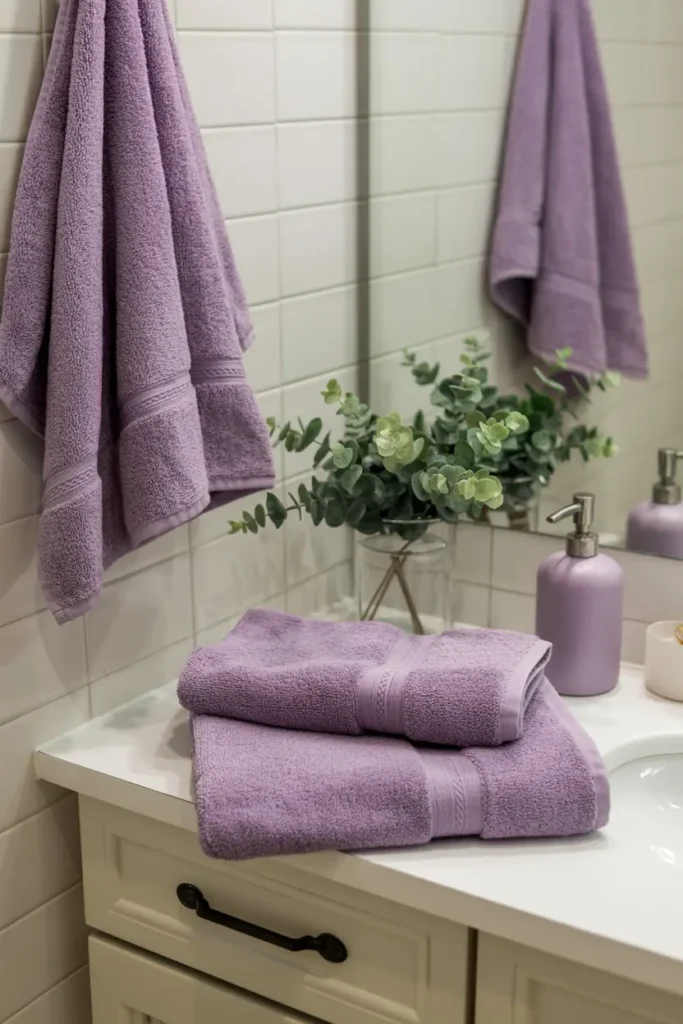 10. Lavender Bathroom Towels and Accessories