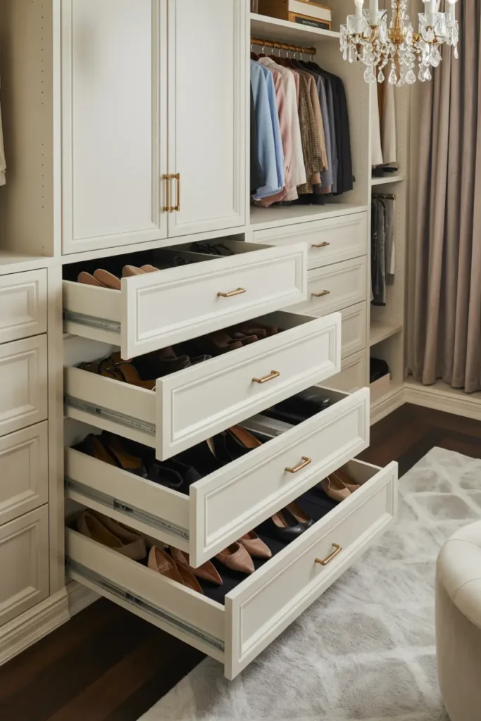 10. Pull Out Shoe Drawers for Closets