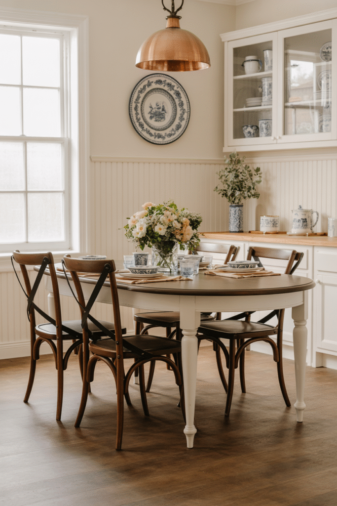 10. White Oval Table with Cross Back Chairs
