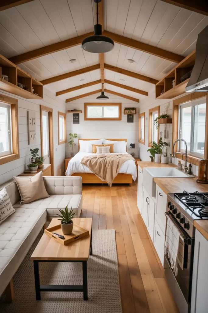 11. Farmhouse Inspired Tiny House with Cozy Interior