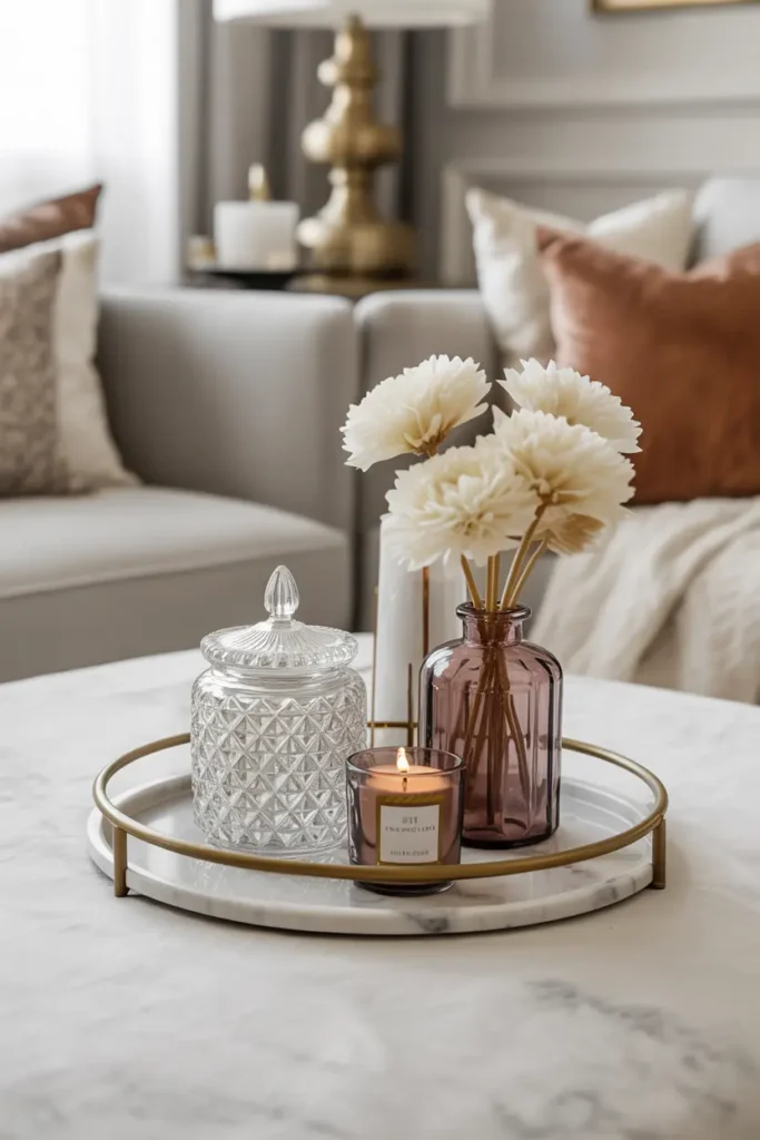11. Marble Tray with Gold Accents for a Luxe Look