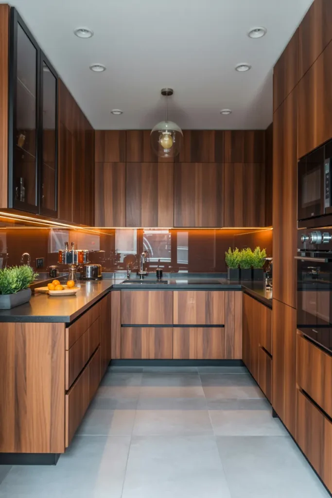 11. Minimalist Brown Kitchen with Clean Lines