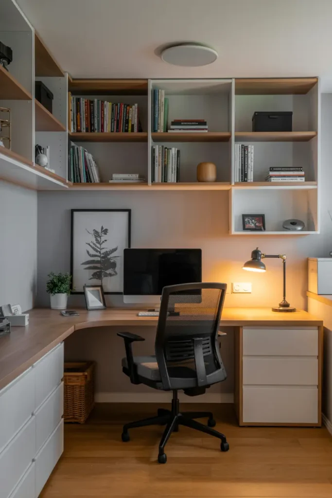 11. Office with Built In Bookshelves and Storage Solutions