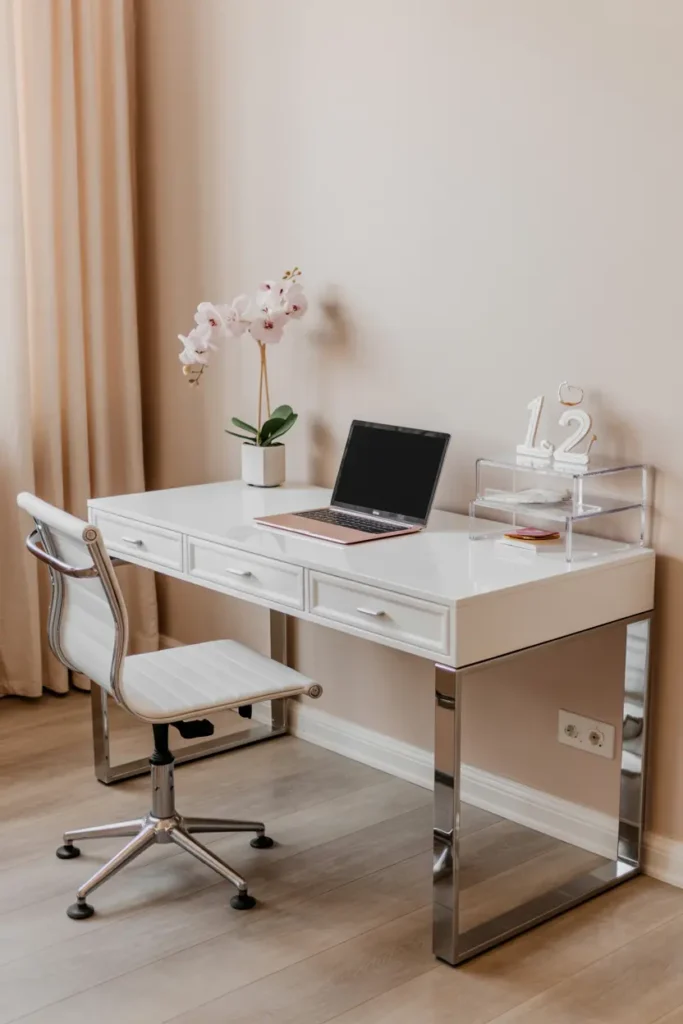 11. White Gloss Desk for a Bright and Airy Home Office